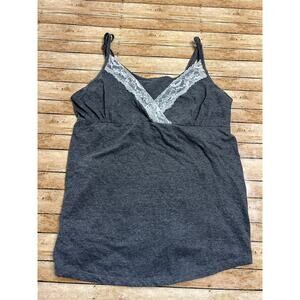 Thyme Maternity Gray Nursing Cami Sleepwear Pajama Top Tank Lace Size L